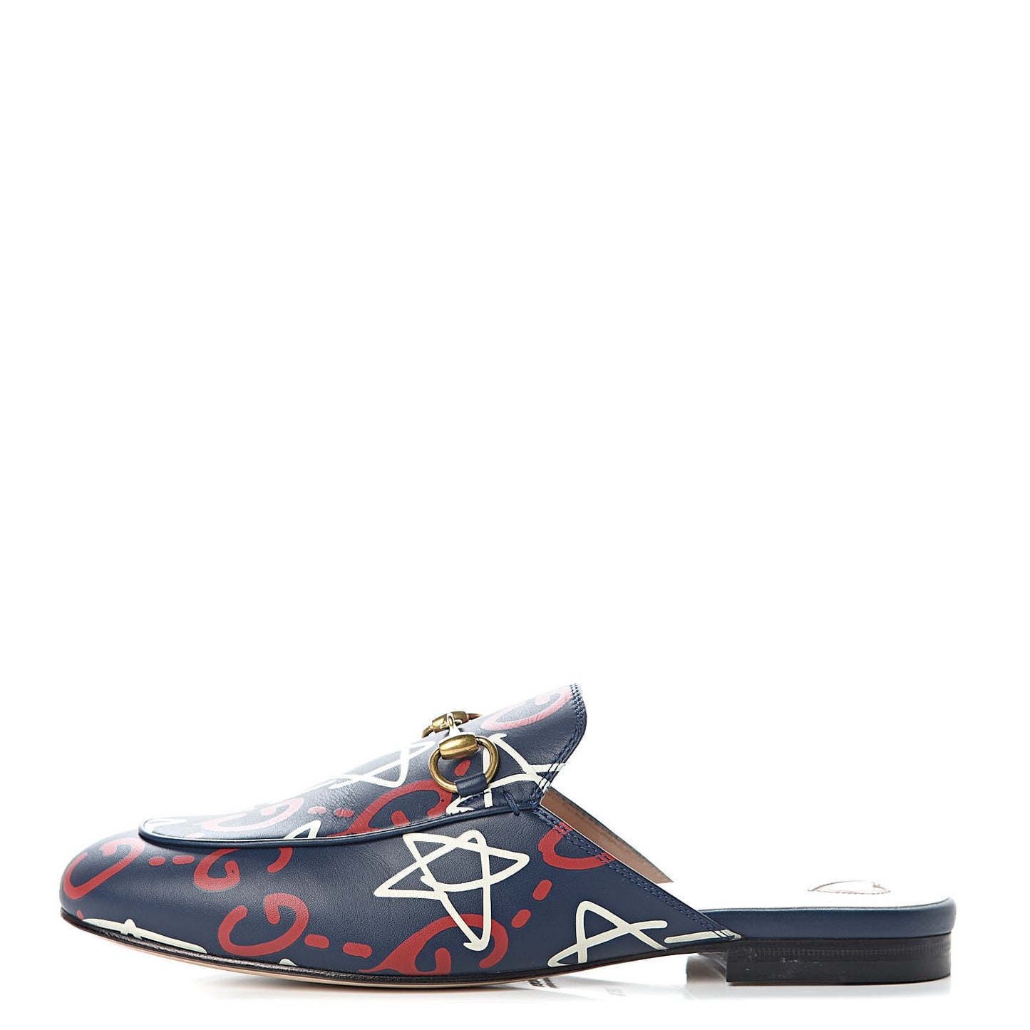Calfskin GucciGhost Print Womens Princetown Slippers 36.5 Blue Agata Hibiscus Red