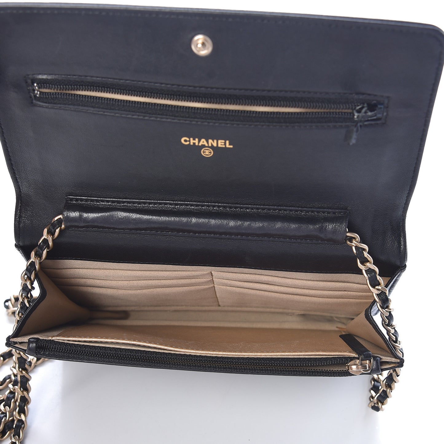 Lambskin Camellia Embossed Wallet On Chain WOC Black