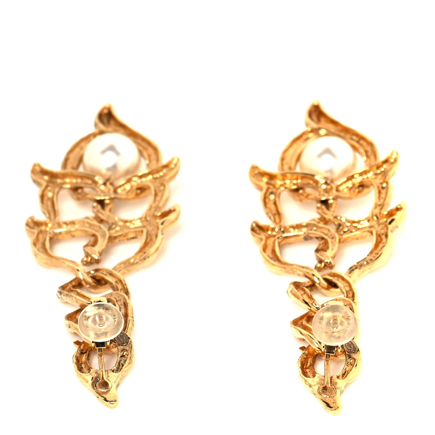 Chanel Chain Link Pearl CC Clip On Earrings Gold 3 of 4