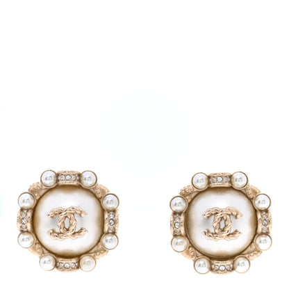 Chanel Pearl Crystal CC Round Clip On Earrings Gold 1 of 4