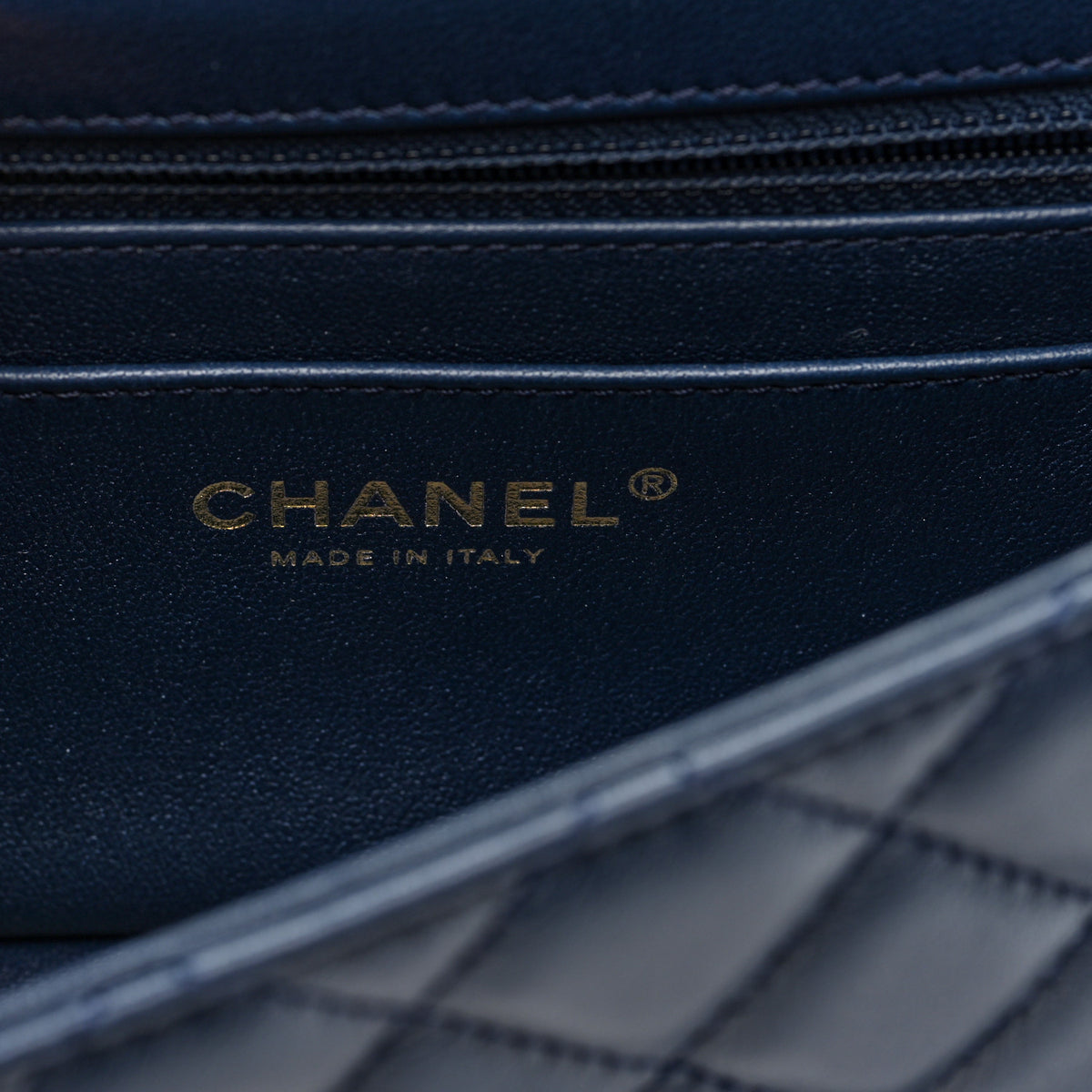 Lambskin Quilted Mini Crystal Top Handle Rectangular Flap  Navy