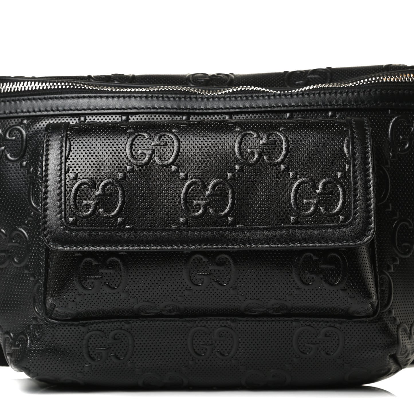 Calfskin GG Tennis Embossed Pocket Belt Bag Black