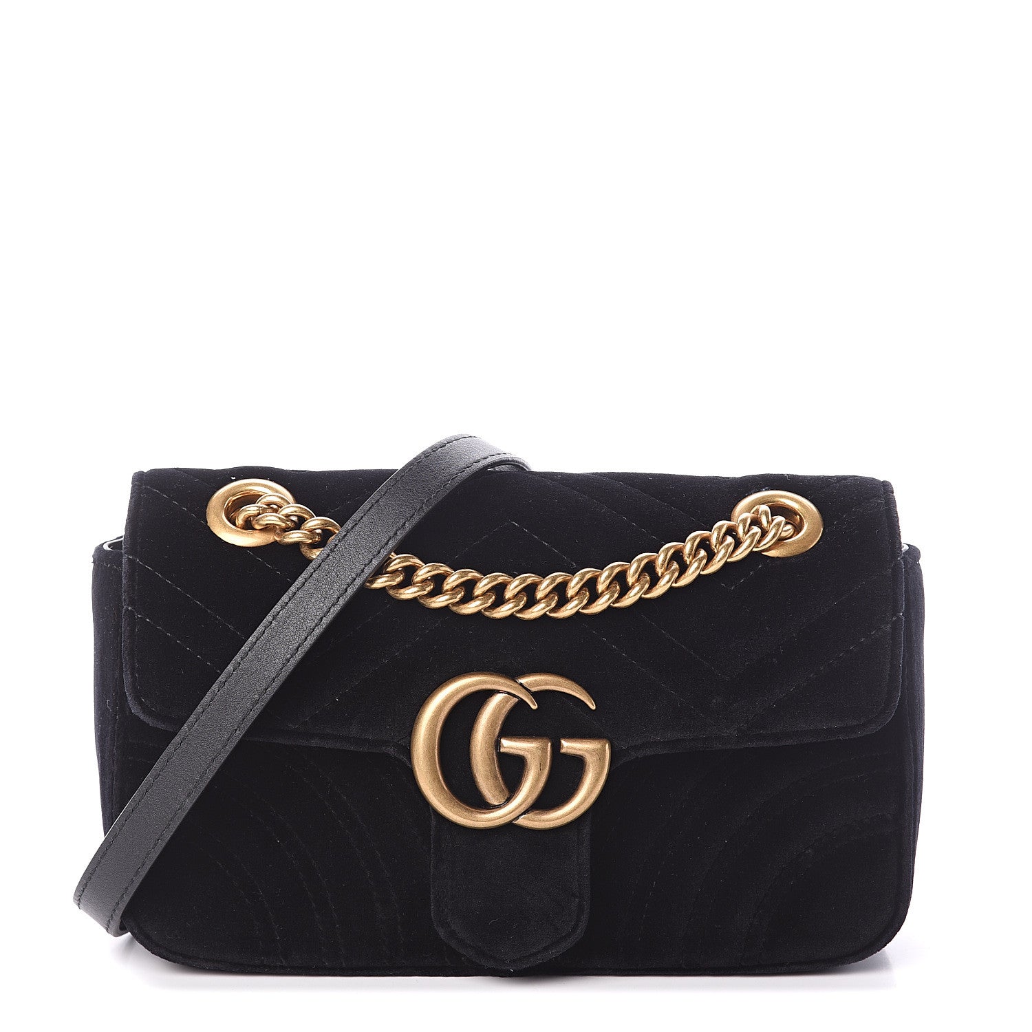Gucci Velvet Matelasse Mini GG Marmont Shoulder Bag Black 1 of 8