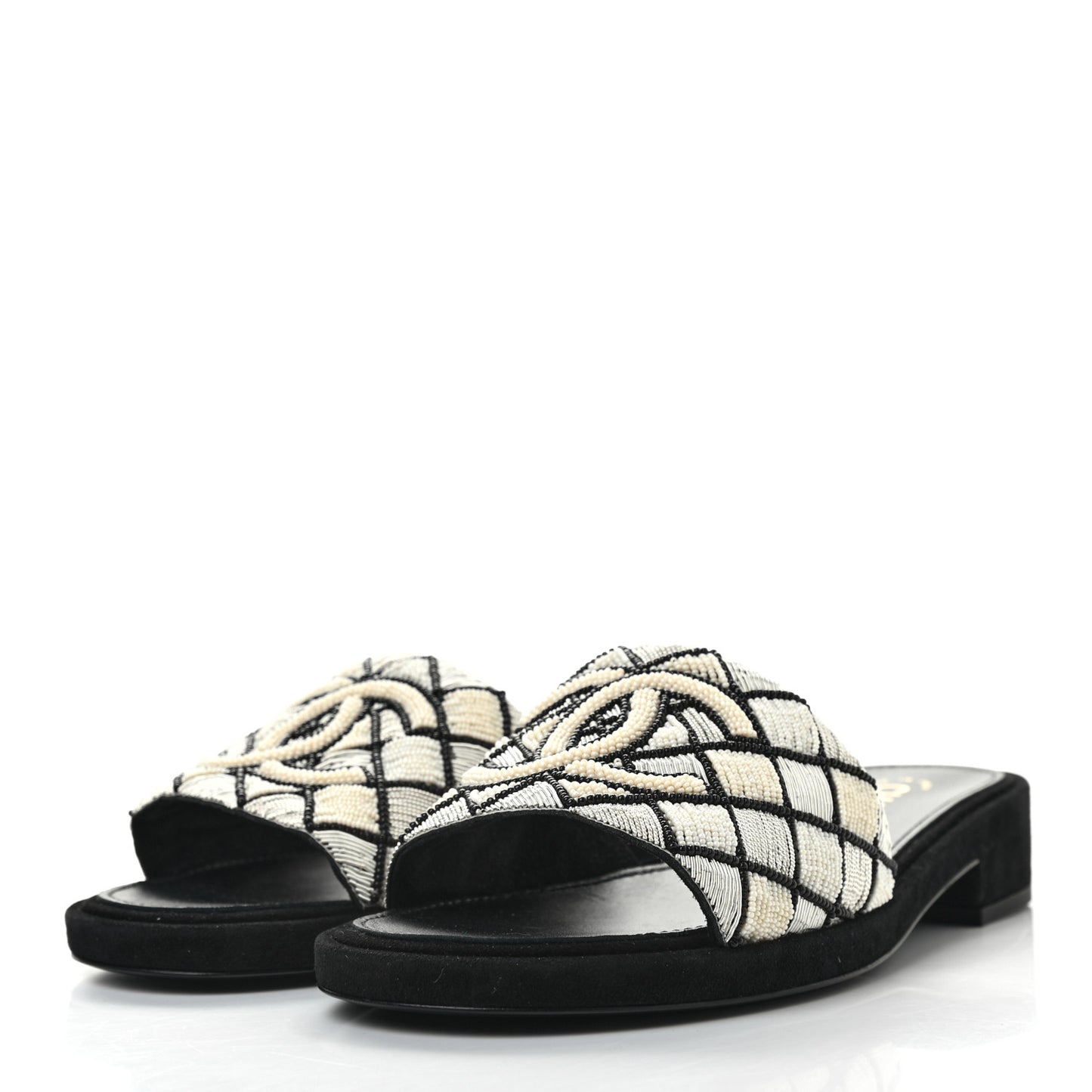 Pearl Embroidery CC Mules 38 Black White