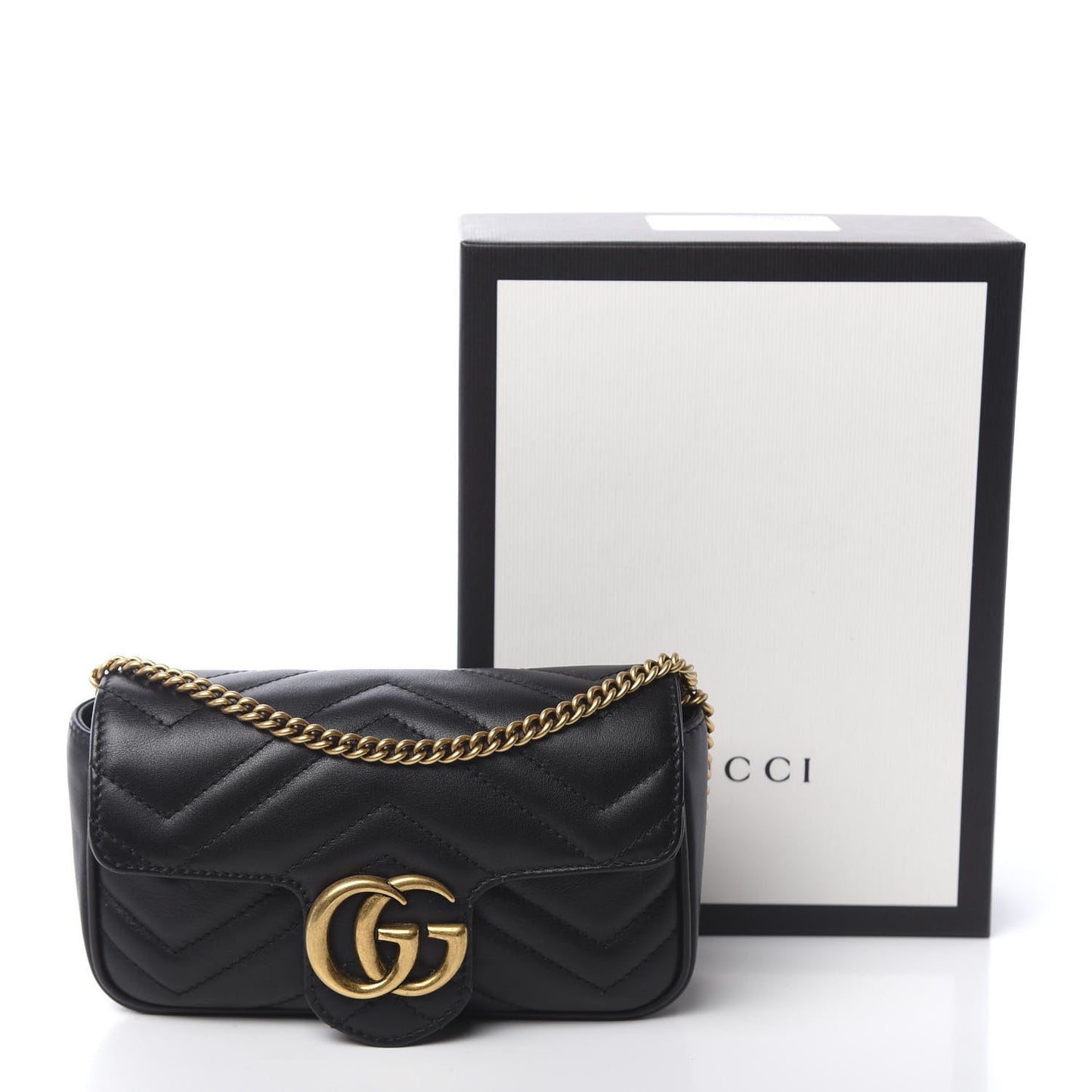 Calfskin Matelasse Super Mini GG Marmont Shoulder Bag Black