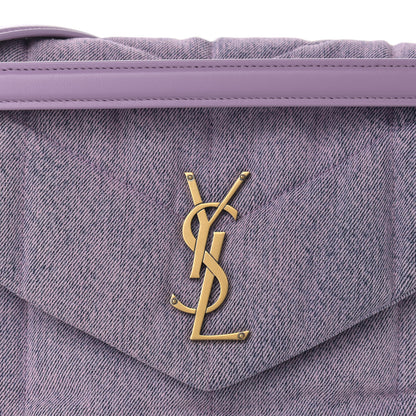 Saint Laurent Denim Quilted Medium Loulou Puffer Monogram Chain Satchel Bleached Lilac 8 of 10