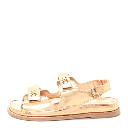 Chanel Metallic Laminated Calfskin Velcro Dad Sandals 40.5 Golden 1 of 10