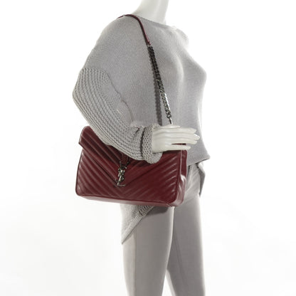 Saint Laurent Sheepskin Matelasse Chevron Large Monogram Satchel Oxblood 2 of 9