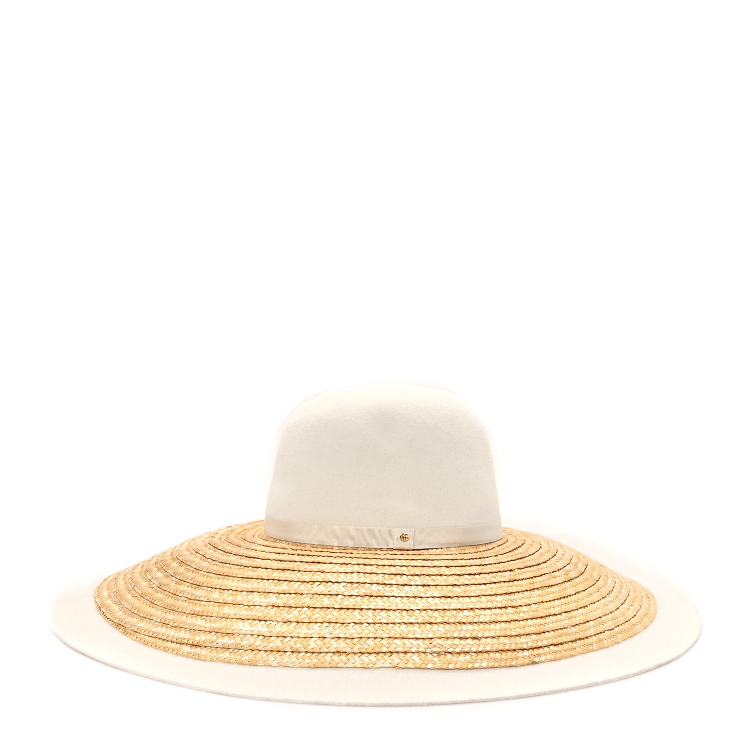 Straw Felt Wide Brim Hat S Beige White