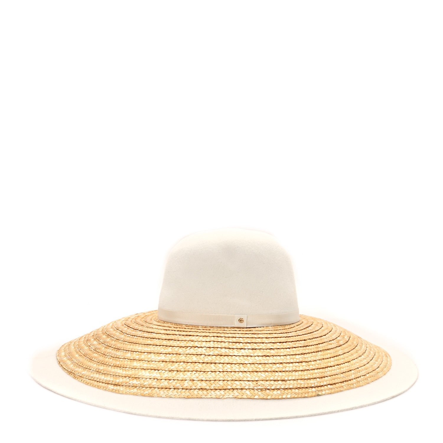 Gucci Straw Felt Wide Brim Hat S Beige White 6 of 10