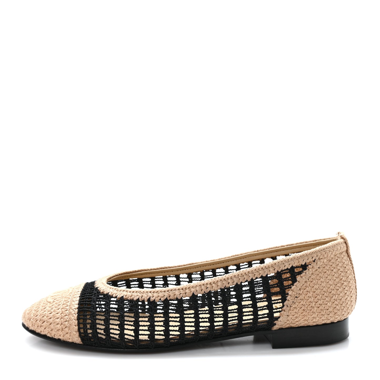 Raffia Cap Toe Ballerina Flats 37 Black Beige