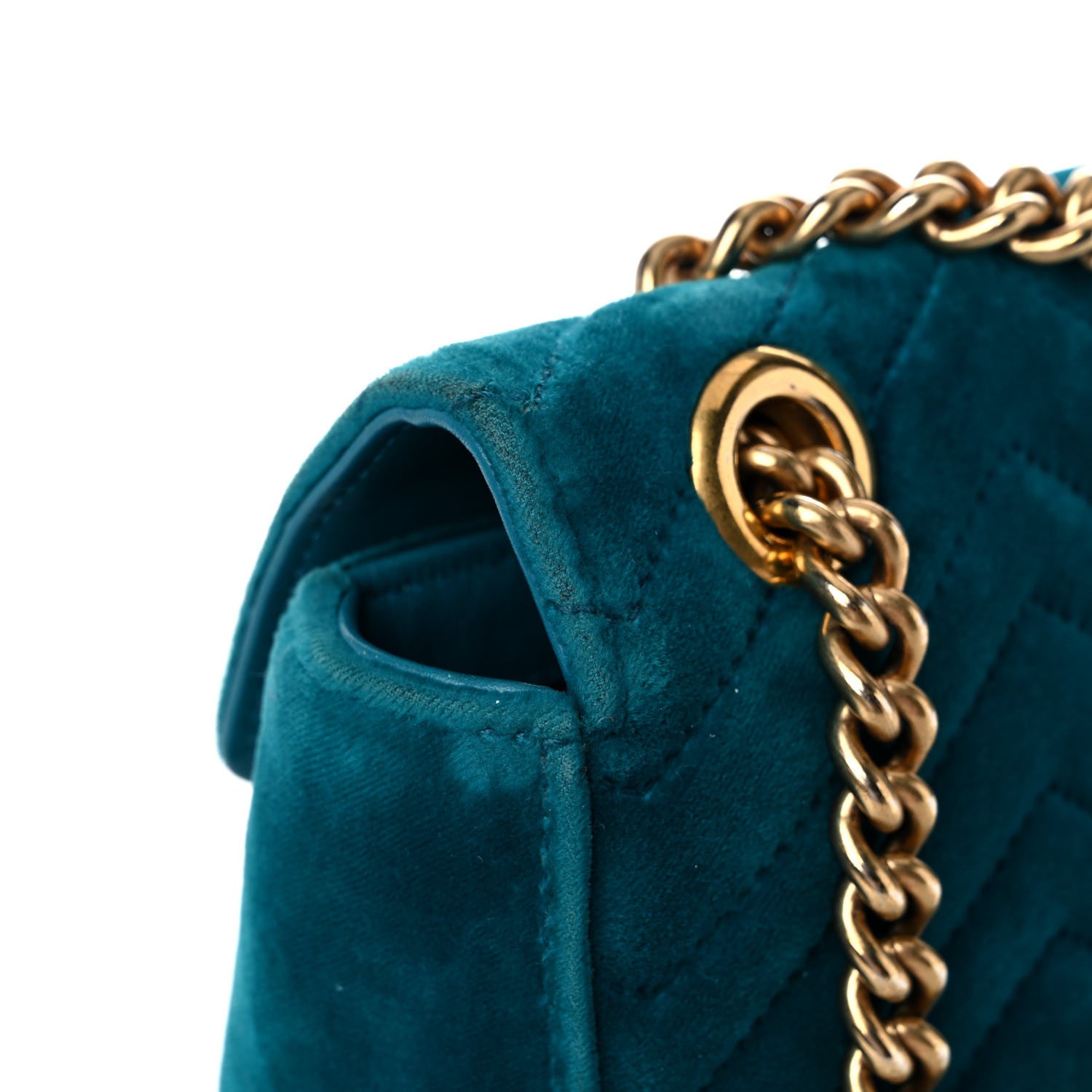Gucci Velvet Matelasse Small GG Marmont Shoulder Bag Pavone Cyan 19 of 20