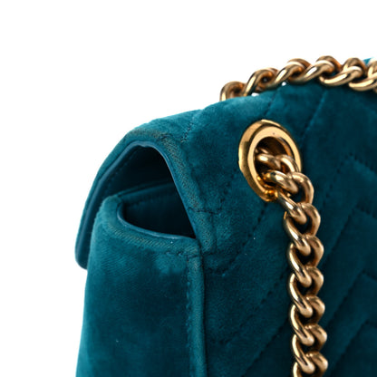 Gucci Velvet Matelasse Small GG Marmont Shoulder Bag Pavone Cyan 19 of 20