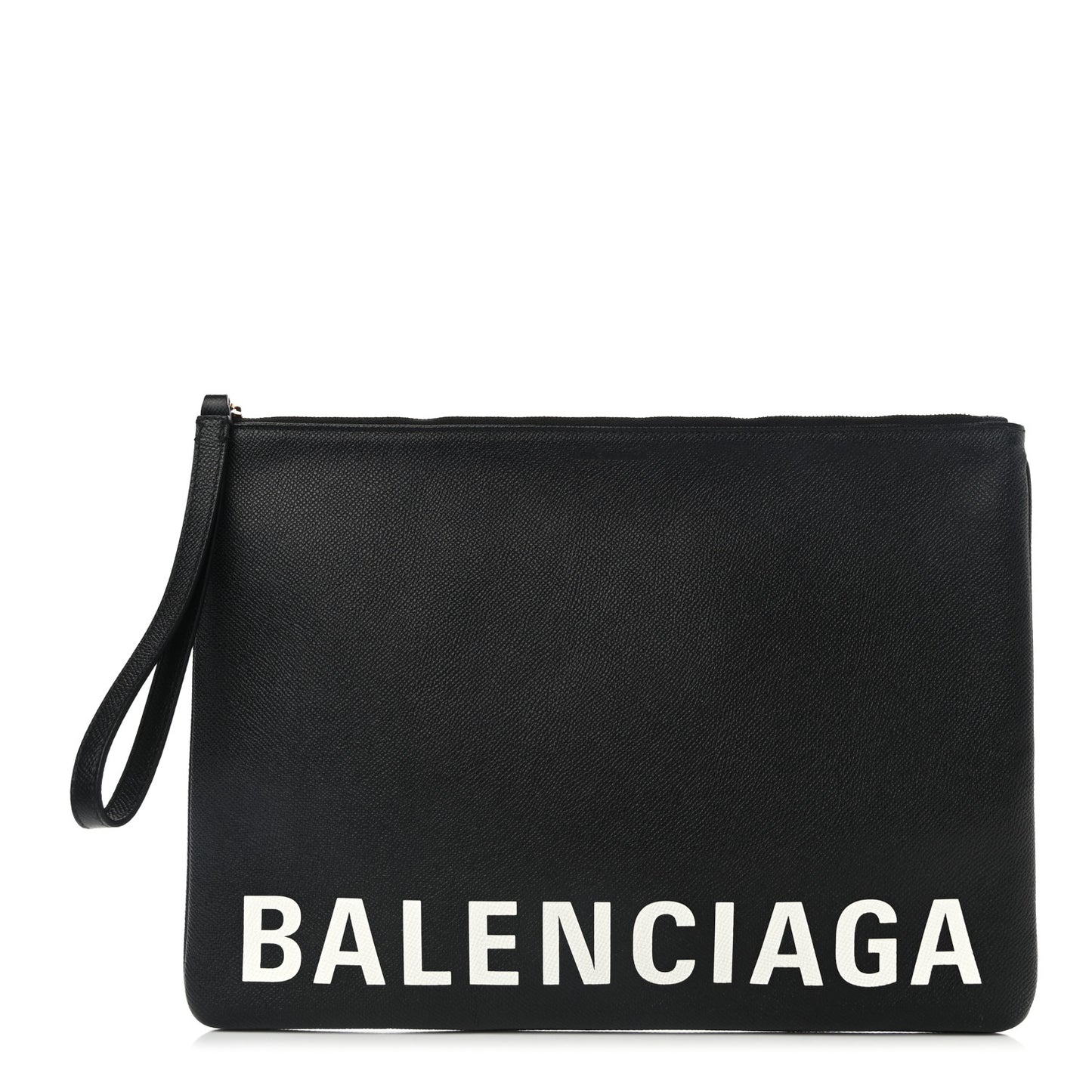 Textured Calfskin Logo Large Cash Pouch With Handle Black White