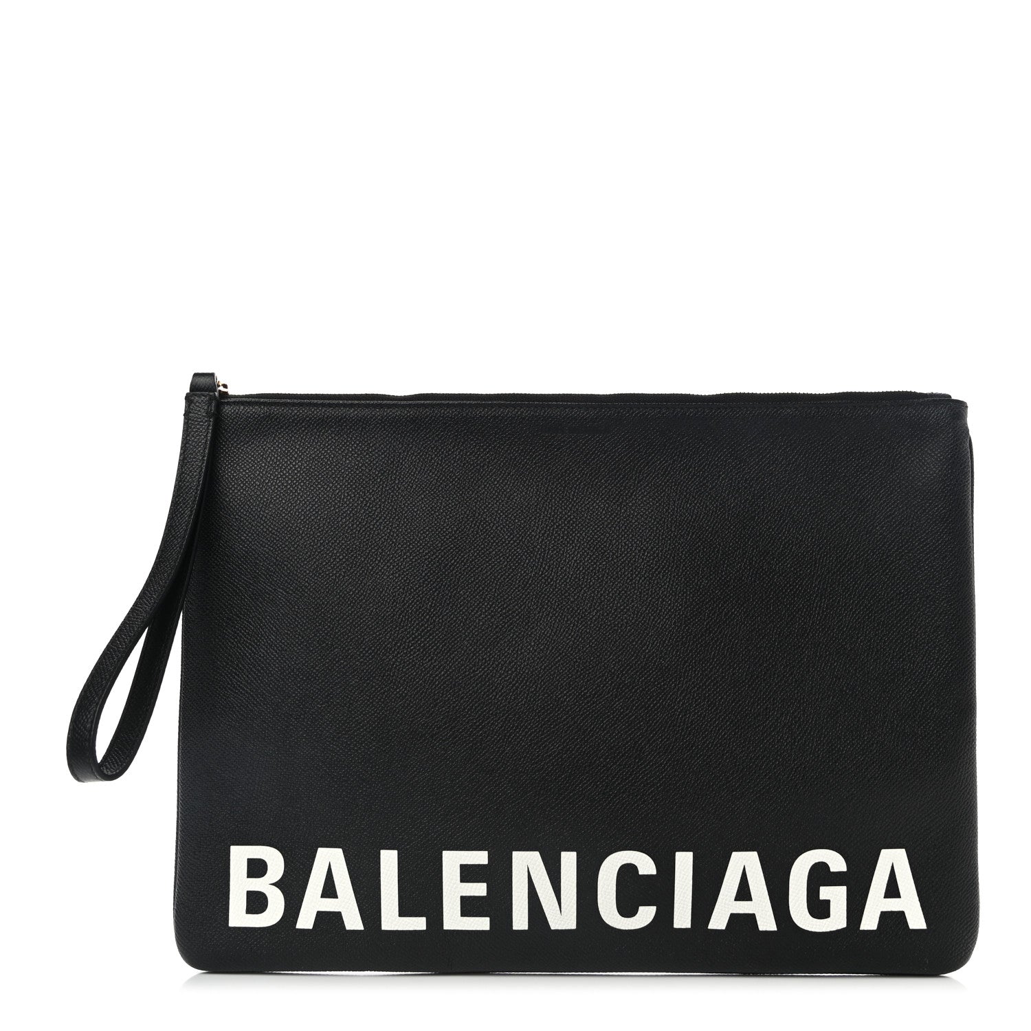 Balenciaga Textured Calfskin Logo Large Cash Pouch With Handle Black White 1 of 6