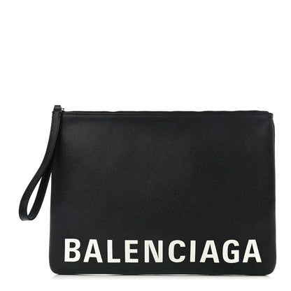 Balenciaga Textured Calfskin Logo Large Cash Pouch With Handle Black White 1 of 6