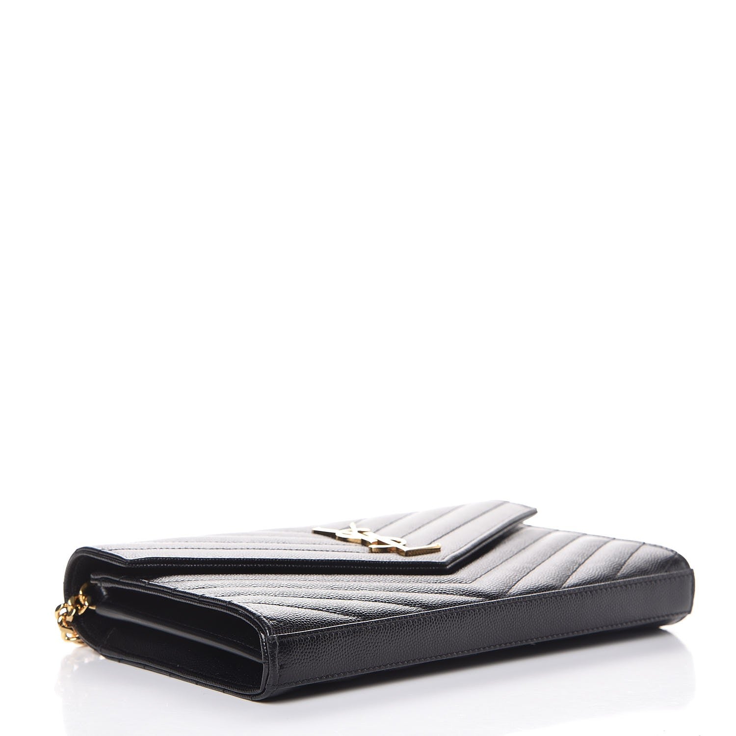 Saint Laurent Grain De Poudre Matelasse Chevron Monogram Chain Wallet Black 4 of 8