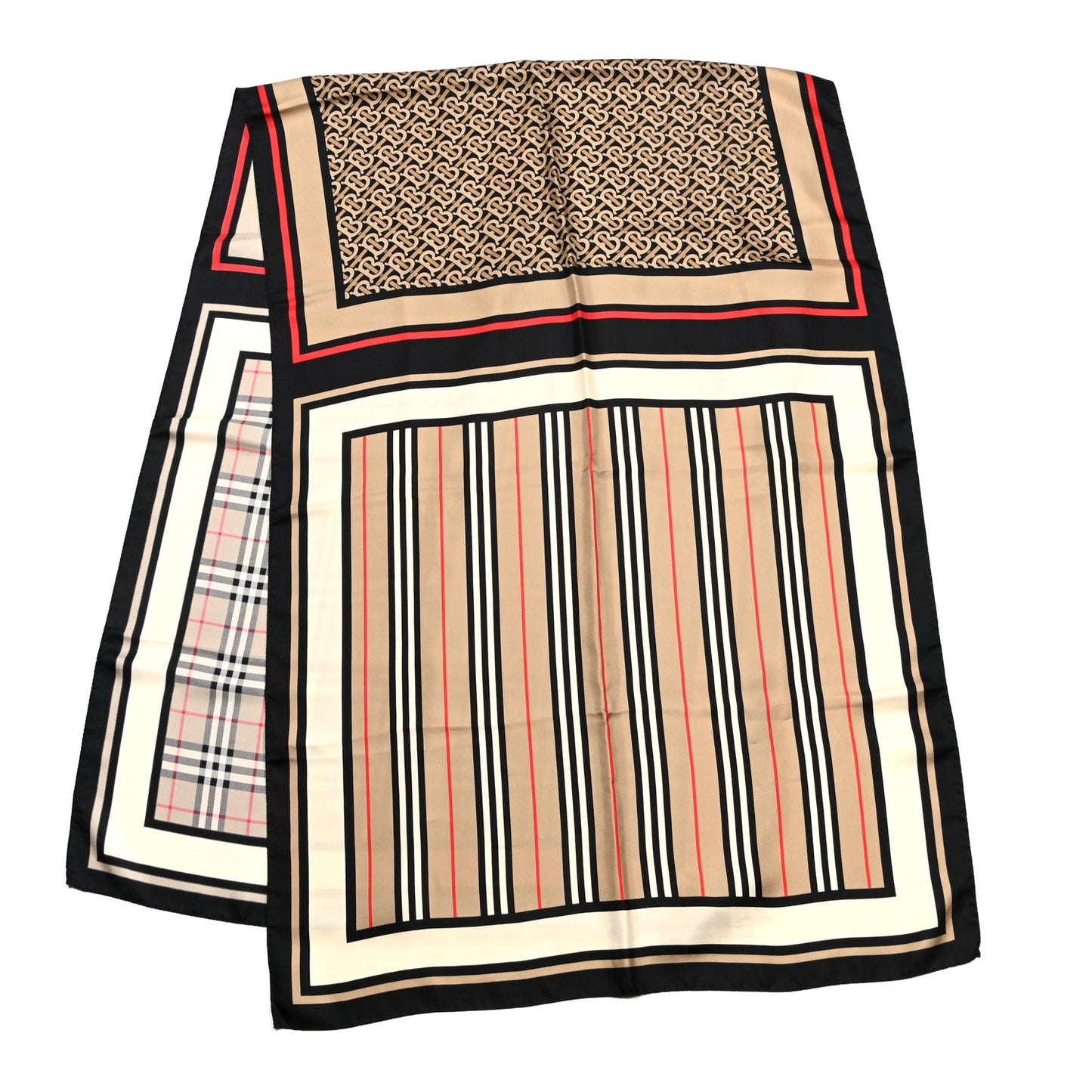 Silk Vintage Check Icon Stripe TB Monogram Print Scarf Archive Beige