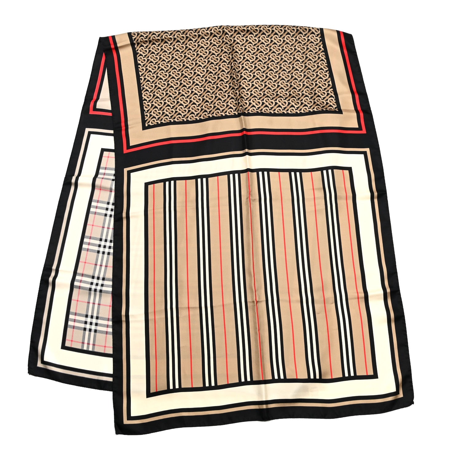 Burberry Silk Vintage Check Icon Stripe TB Monogram Print Scarf Archive Beige 2 of 4