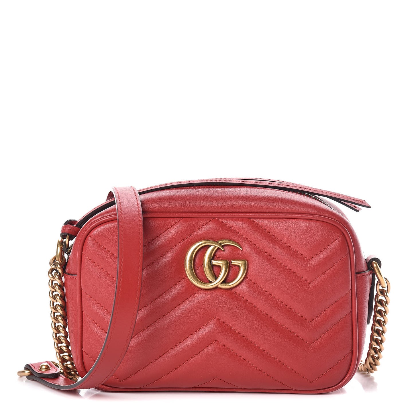 Calfskin Matelasse Mini GG Marmont Chain Shoulder Bag Hibiscus Red