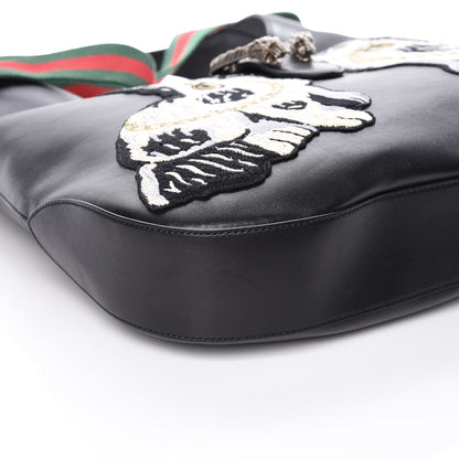 Gucci Calfskin Web Dog Embroidered Large Dionysus Hobo Black 6 of 10
