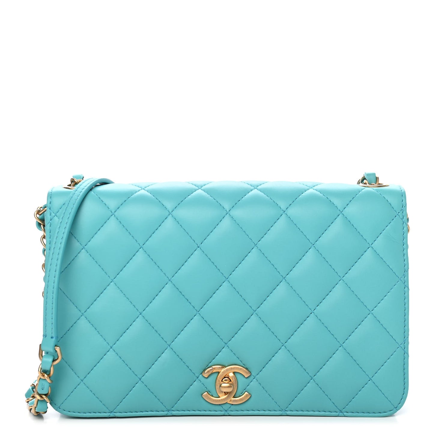 Calfskin Quilted Medium Everyday Chic Single Flap Turquoise