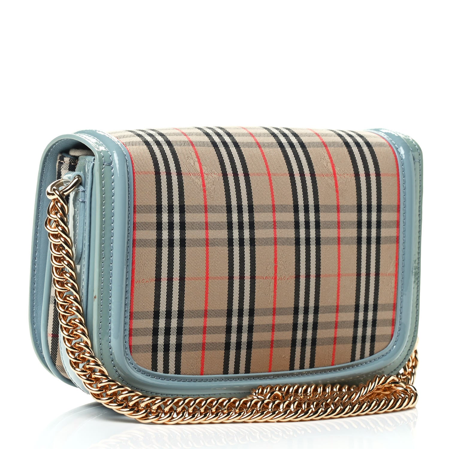 Burberry Patent 1983 Knight Check Link Shoulder Bag Blue Sage 2 of 4