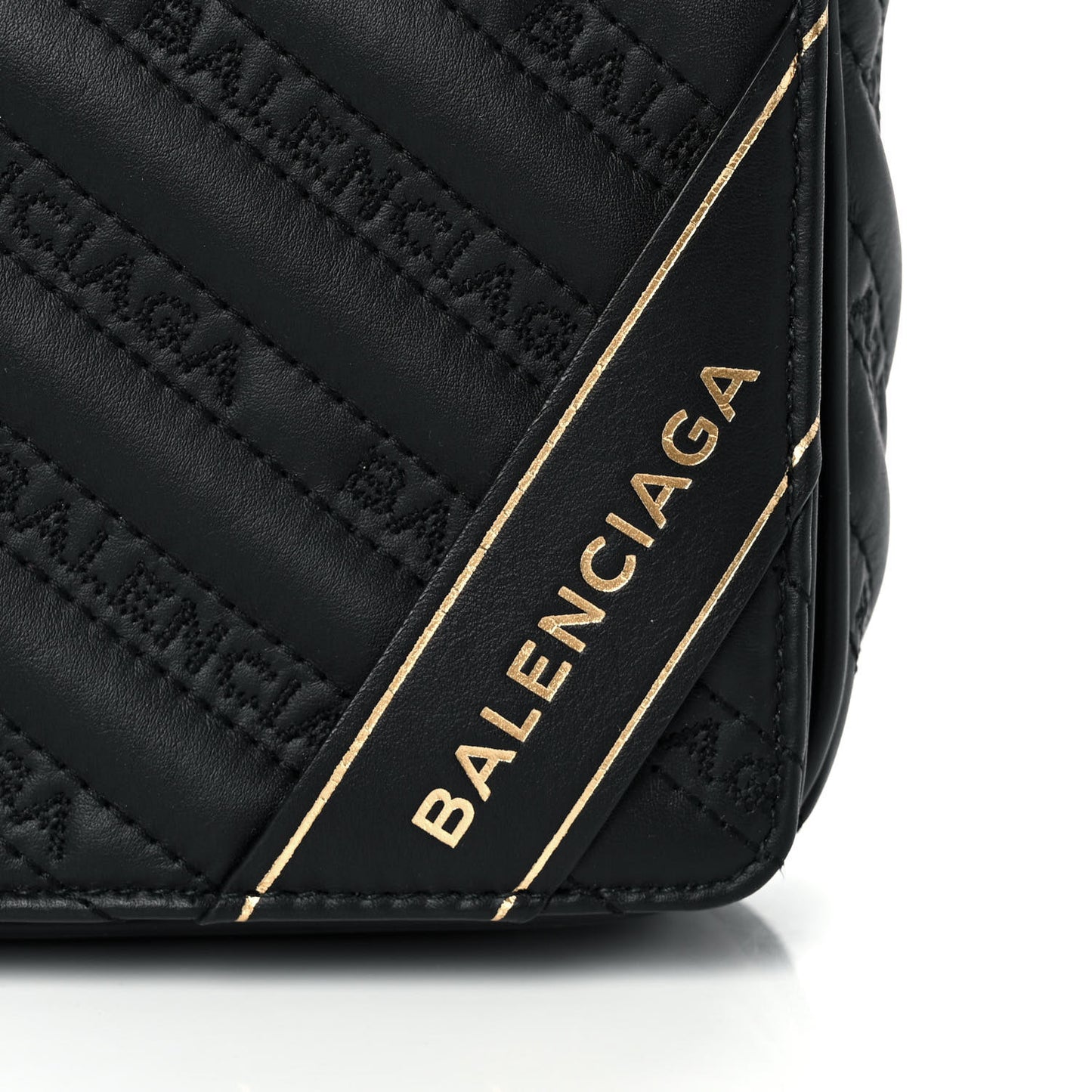 Calfskin Logo Embroidered Shoulder Bag Black
