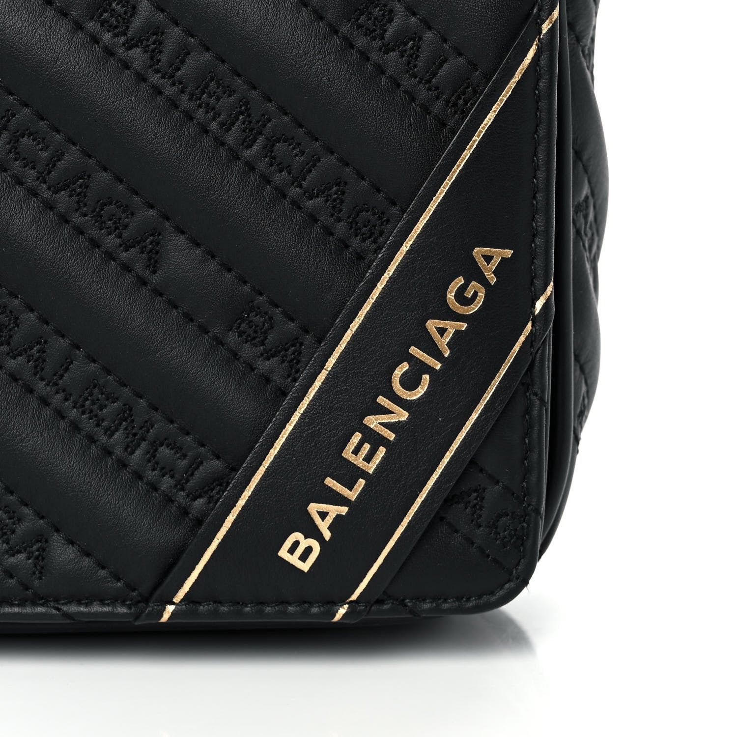 Balenciaga Calfskin Logo Embroidered Shoulder Bag Black 7 of 9