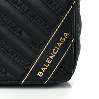 Balenciaga Calfskin Logo Embroidered Shoulder Bag Black 7 of 9