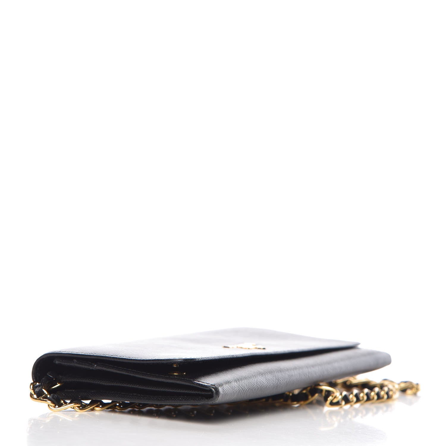 Prada Saffiano Metal Oro Chain Wallet Black 4 of 8