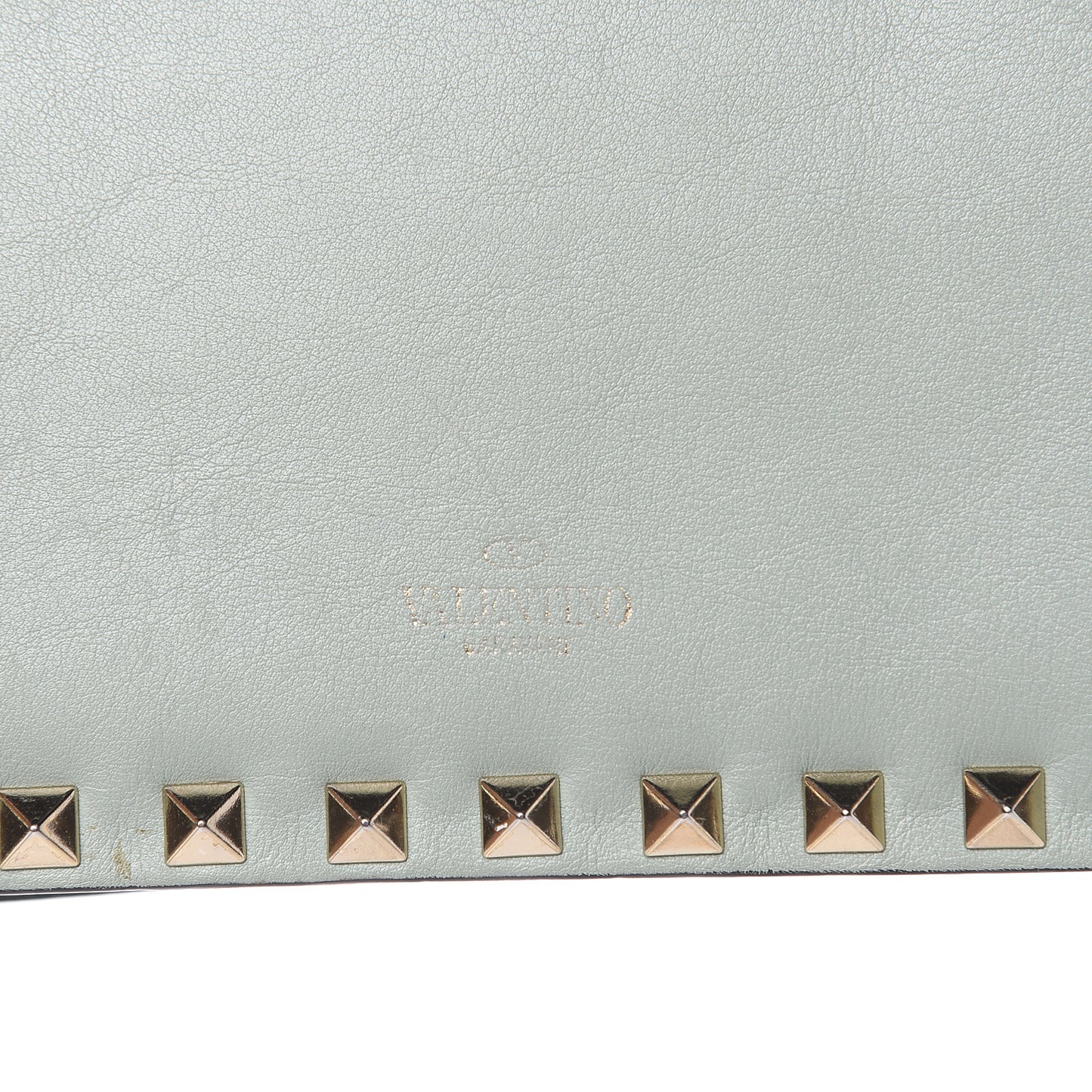 Calfskin Rockstud Wallet on Chain Water Green