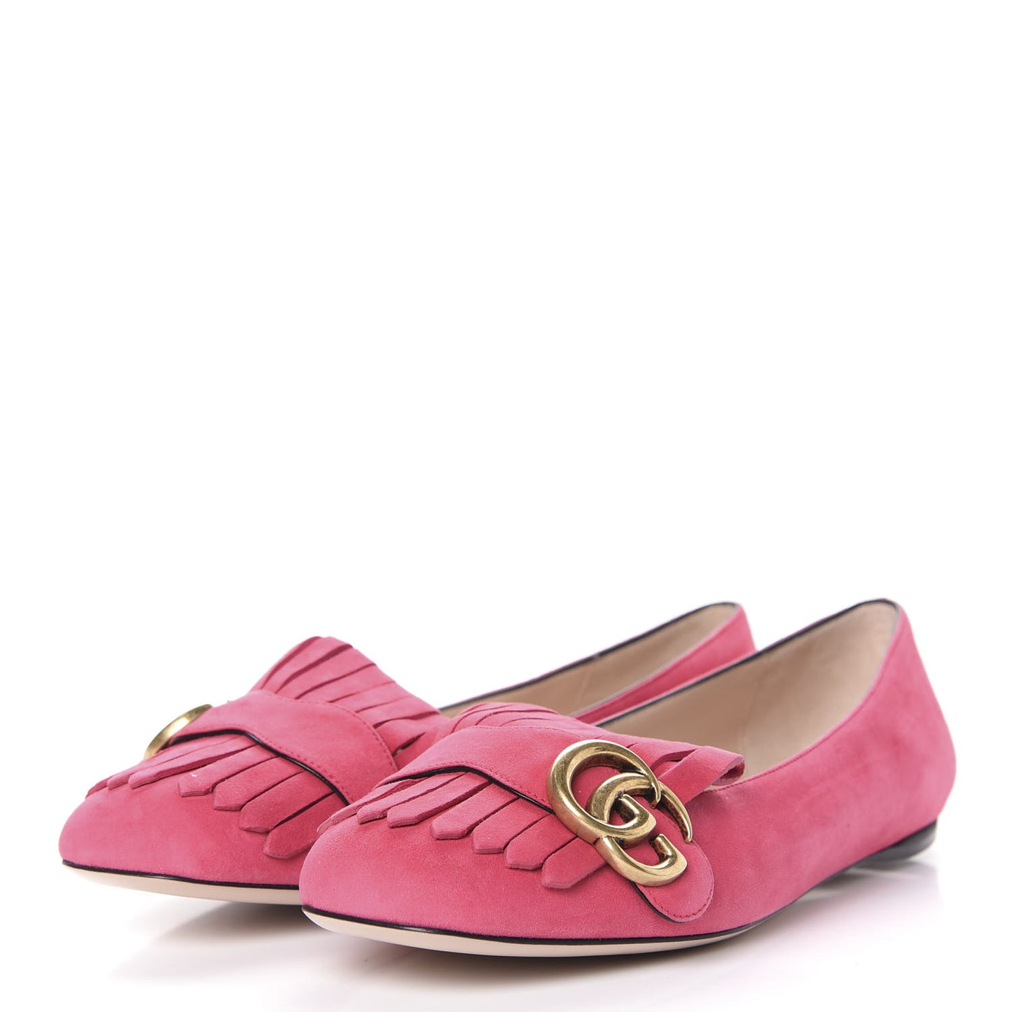 Kid Scamosciato GG Marmont Fringe Flats 37.5 Hot Pink
