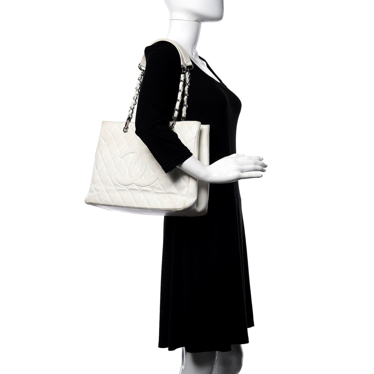 Caviar Quilted Grand Shopping Tote GST White
