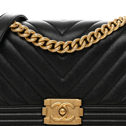 Chanel Caviar Chevron Quilted Medium Boy Flap Black 5 of 10