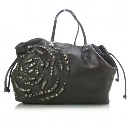 Valentino Garavani Nappa Leather Crystal Rose Glam Tote Gray 1 of 13