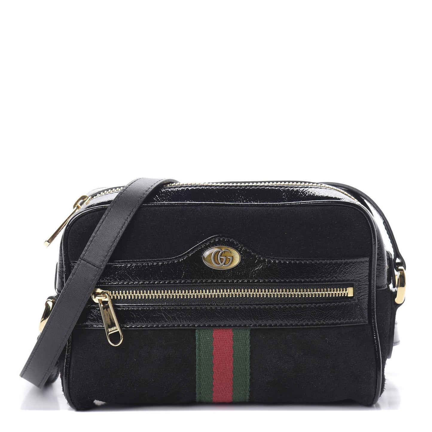 Suede Patent Web Mini Ophidia Shoulder Bag Black