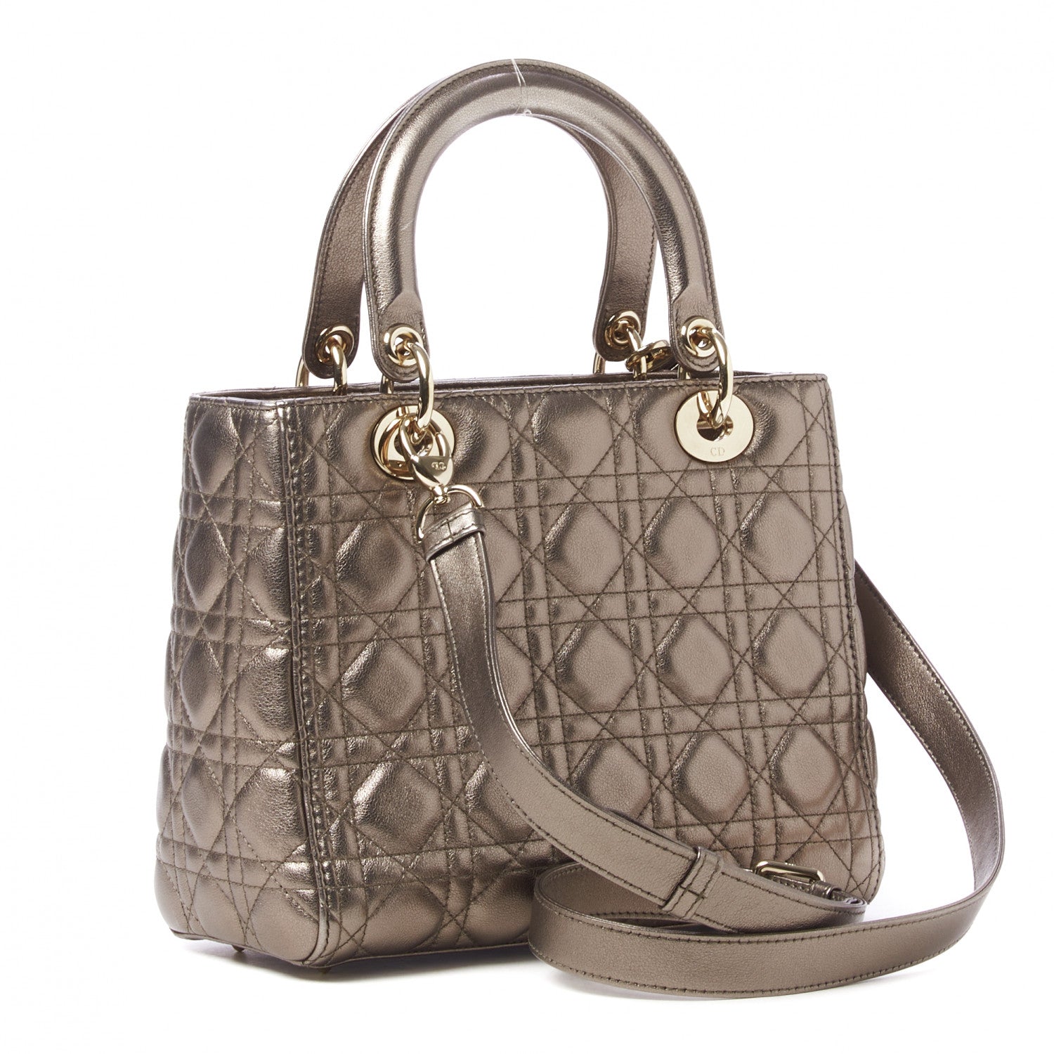 Christian Dior Metallic Calfskin Cannage Medium Lady Dior Gold 2 of 8