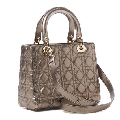 Christian Dior Metallic Calfskin Cannage Medium Lady Dior Gold 2 of 8
