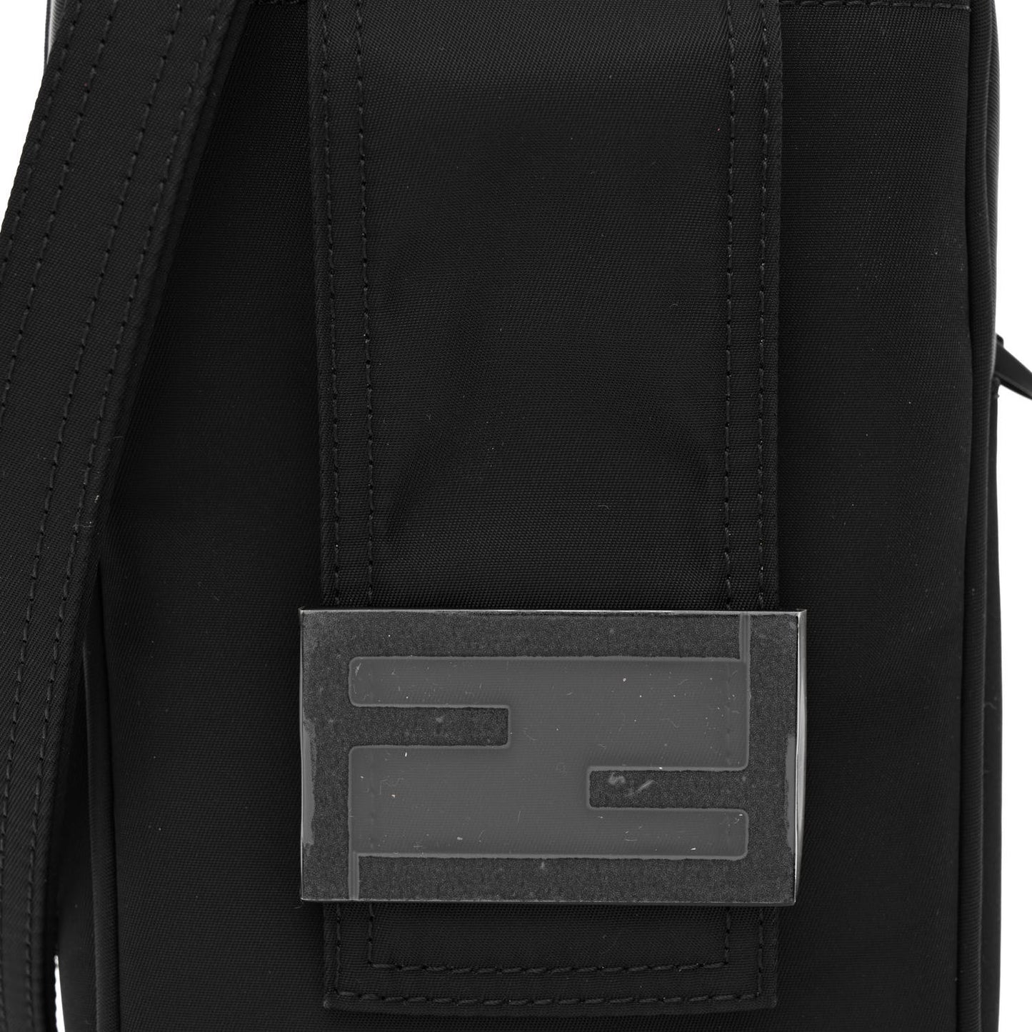 Econyl Nylon Cuoio Romano Monochrome Baguette Crossbody Phone Pouch Black