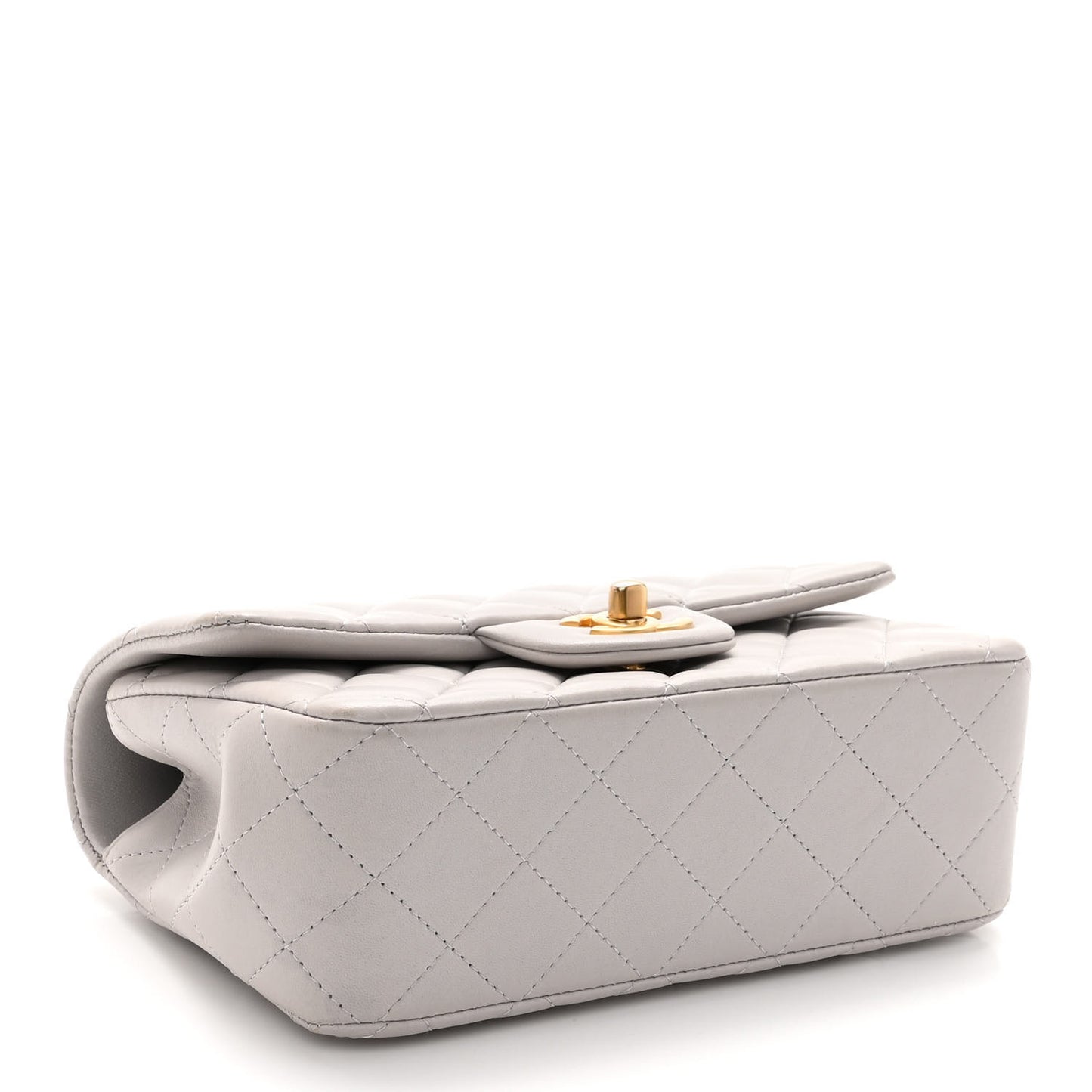 Lambskin Quilted Mini Top Handle Rectangular Flap Grey