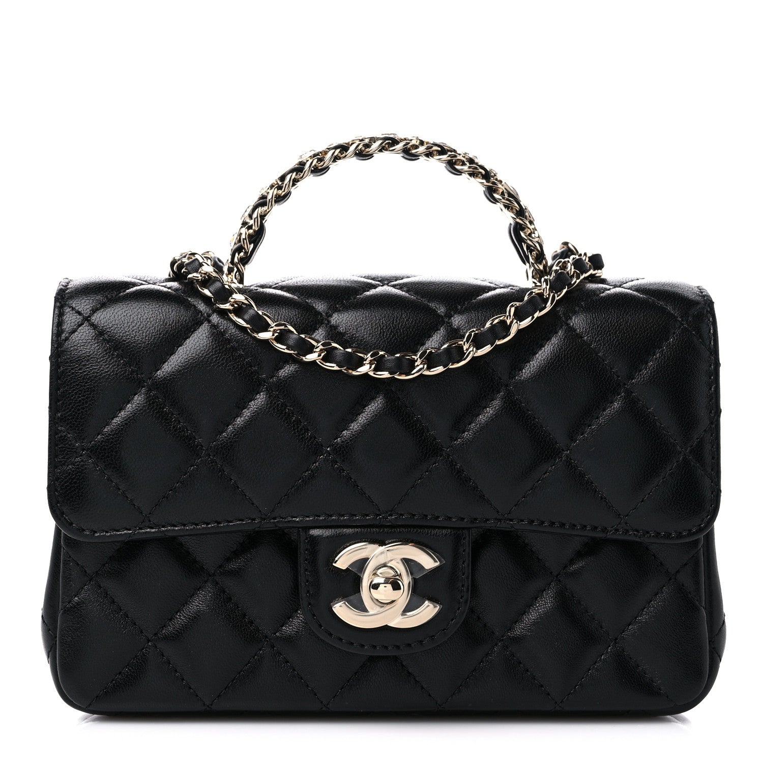 Chanel Lambskin Quilted Mini Crystal Top Handle Rectangular Flap Black 1 of 12