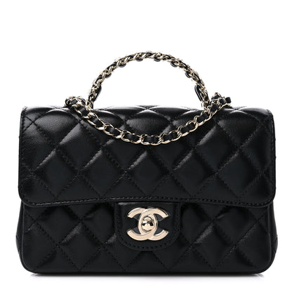 Chanel Lambskin Quilted Mini Crystal Top Handle Rectangular Flap Black 1 of 12