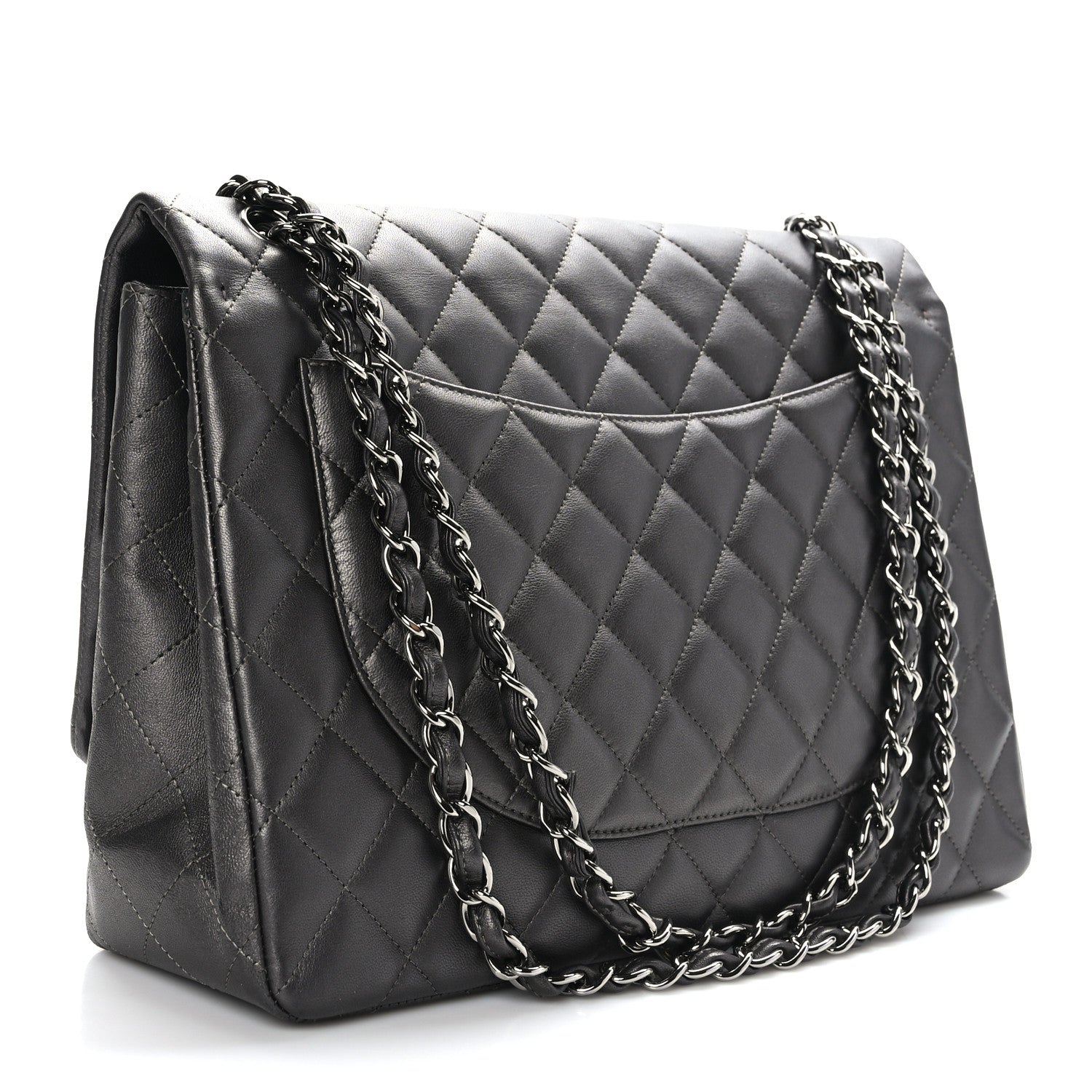 Chanel Metallic Lambskin Quilted Maxi Single Flap Grey 3 of 10