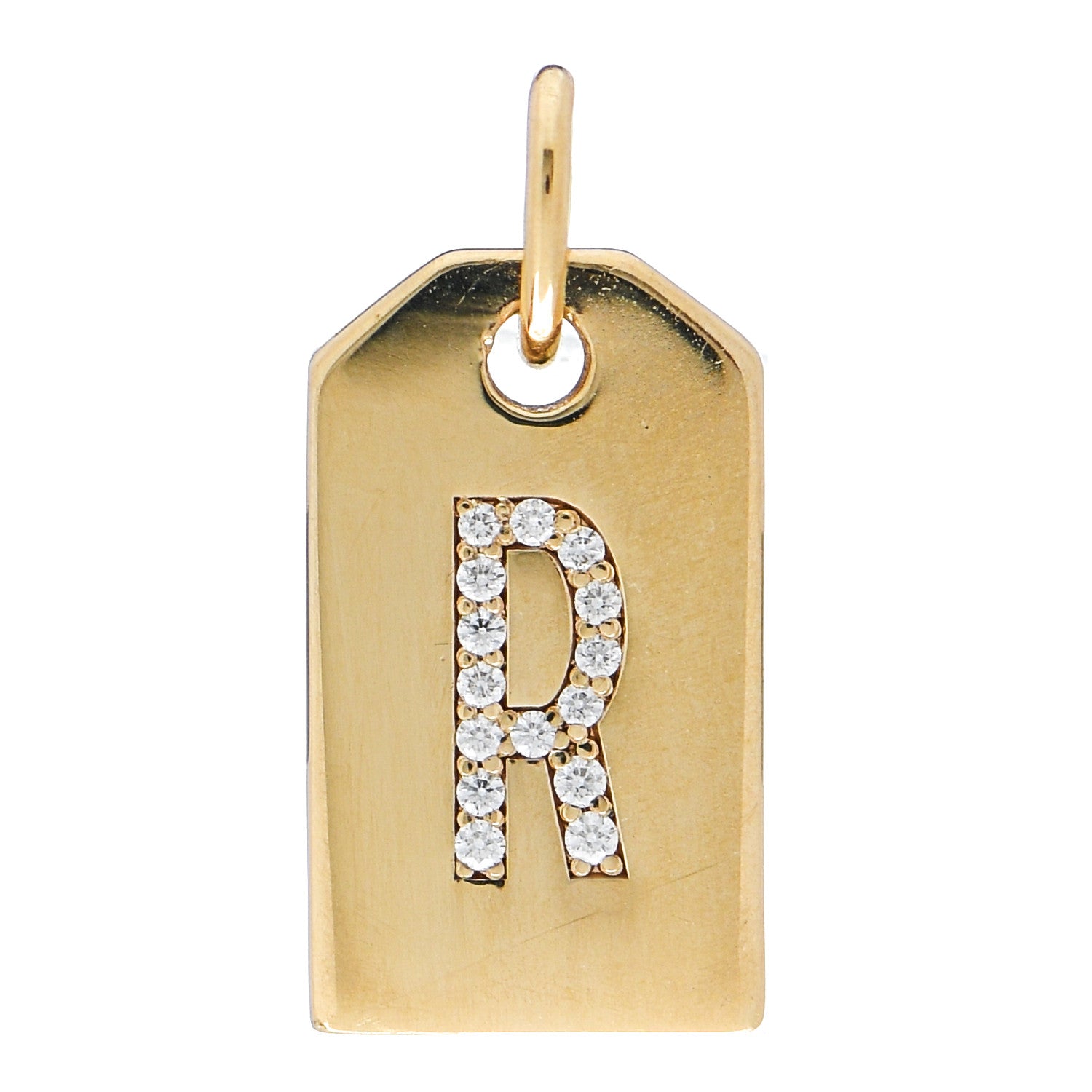 Tiffany 18K Yellow Gold Diamond Tag Letter R Charm 1 of 3
