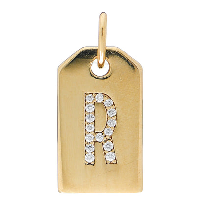 Tiffany 18K Yellow Gold Diamond Tag Letter R Charm 1 of 3