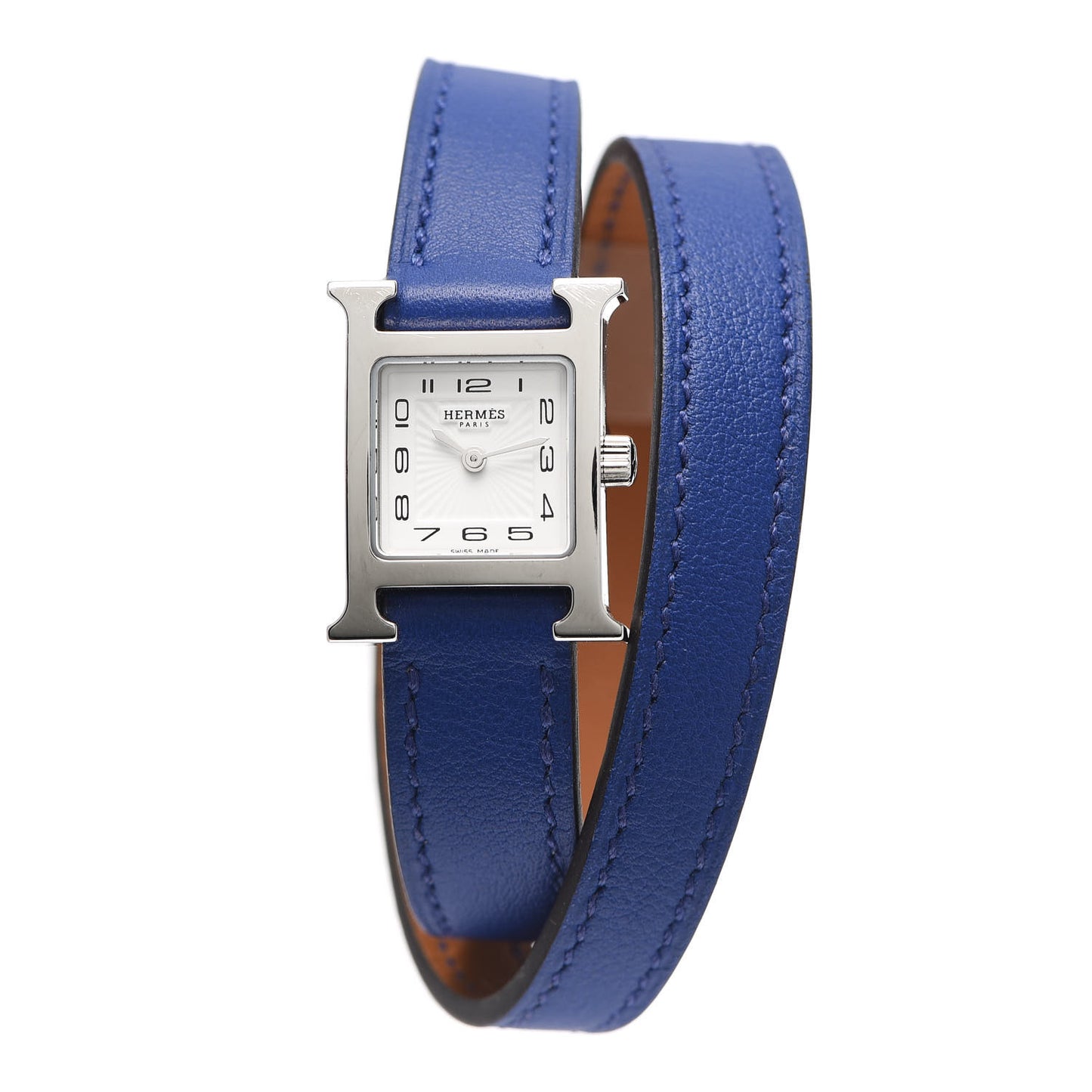 Stainless Steel Swift 17.2mm Heure H Hour Double Tour Quartz Watch Bleu Electrique