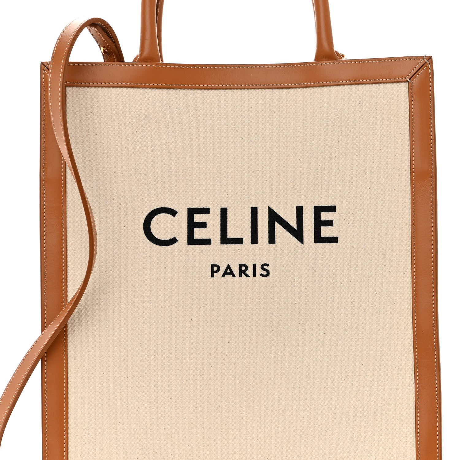 Celine Canvas Calfskin Logo Print Small Vertical Cabas Natural Tan 8 of 11