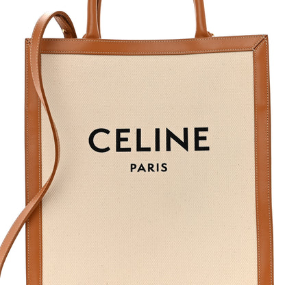 Celine Canvas Calfskin Logo Print Small Vertical Cabas Natural Tan 8 of 11