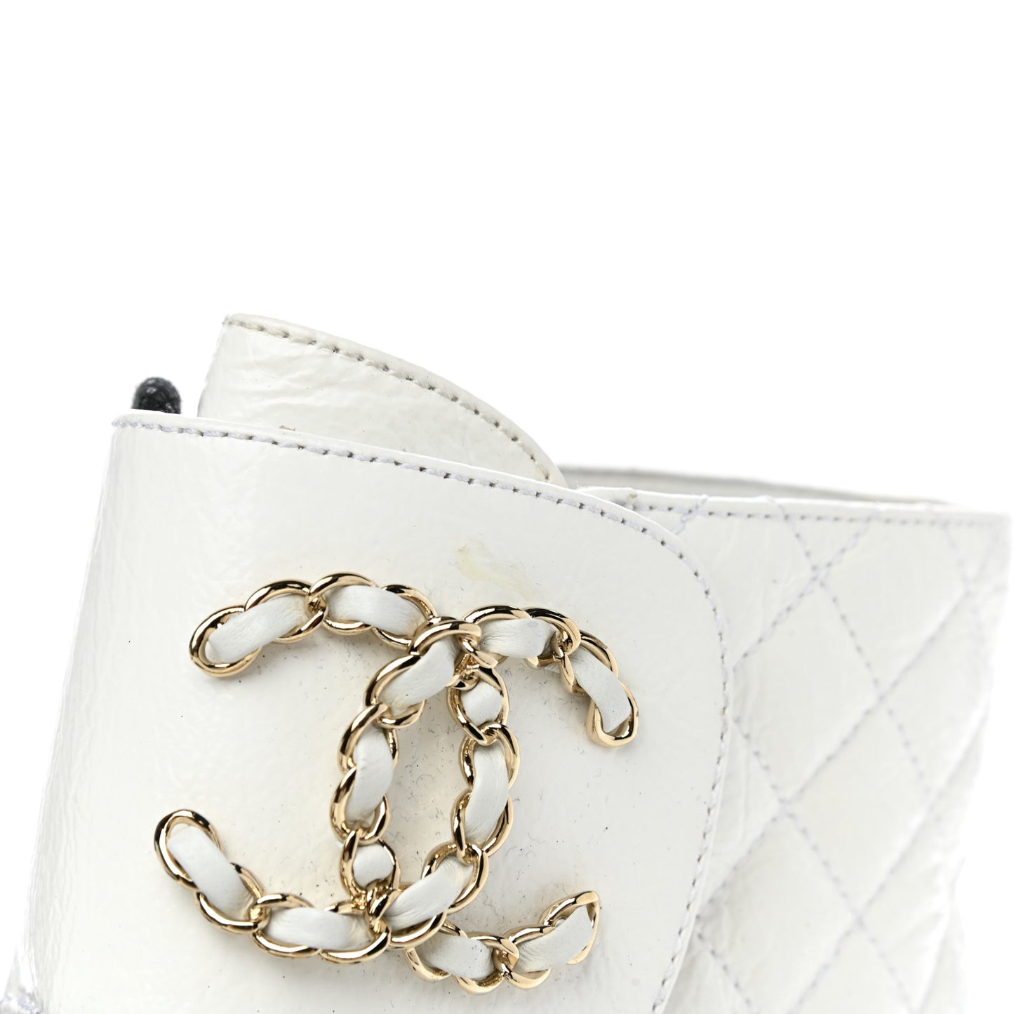 Shiny Goatskin Calfskin Quilted Lace Up Combat Boots 38 Ivory Black